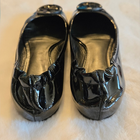 Tory Burch Minnie Ballet Flat Patent Black Leather Shoes Logo Size 8M - Picture 15 of 16